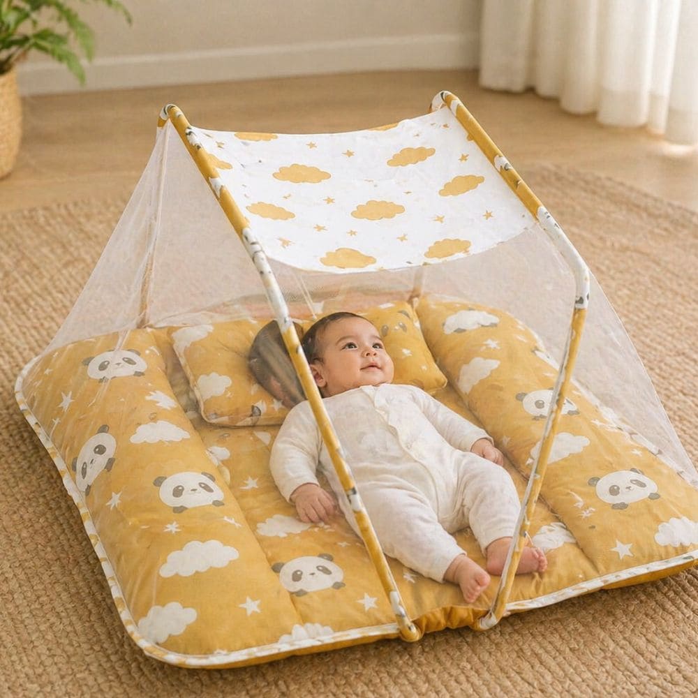 Baby Bed with Mosquito Net – Safe & Comfortable Sleeping Nest for Newborns | Foldable & Portable