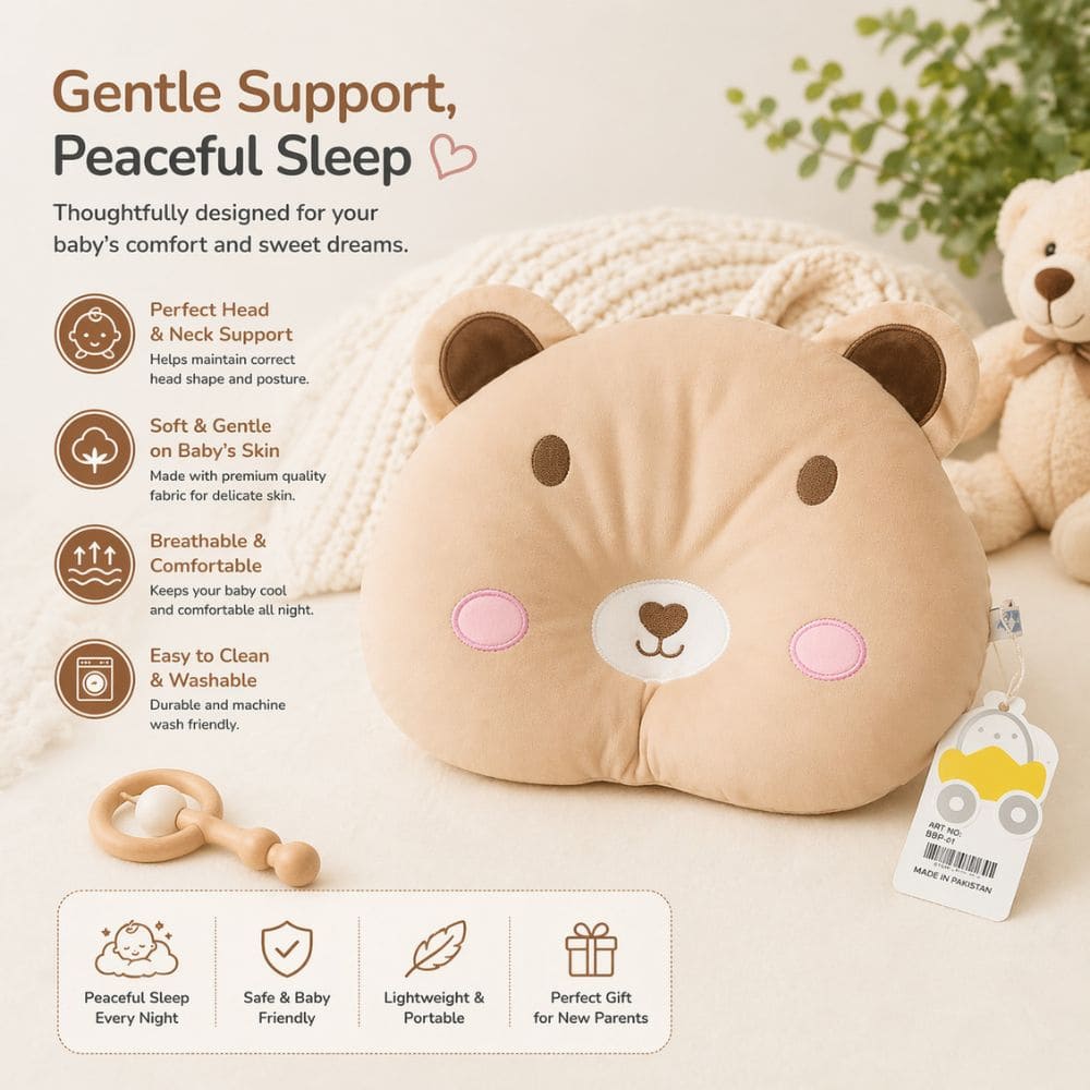Baby Bear Pillow for Newborns – Soft Head & Neck Support | Cute & Perfect Gift for Babies