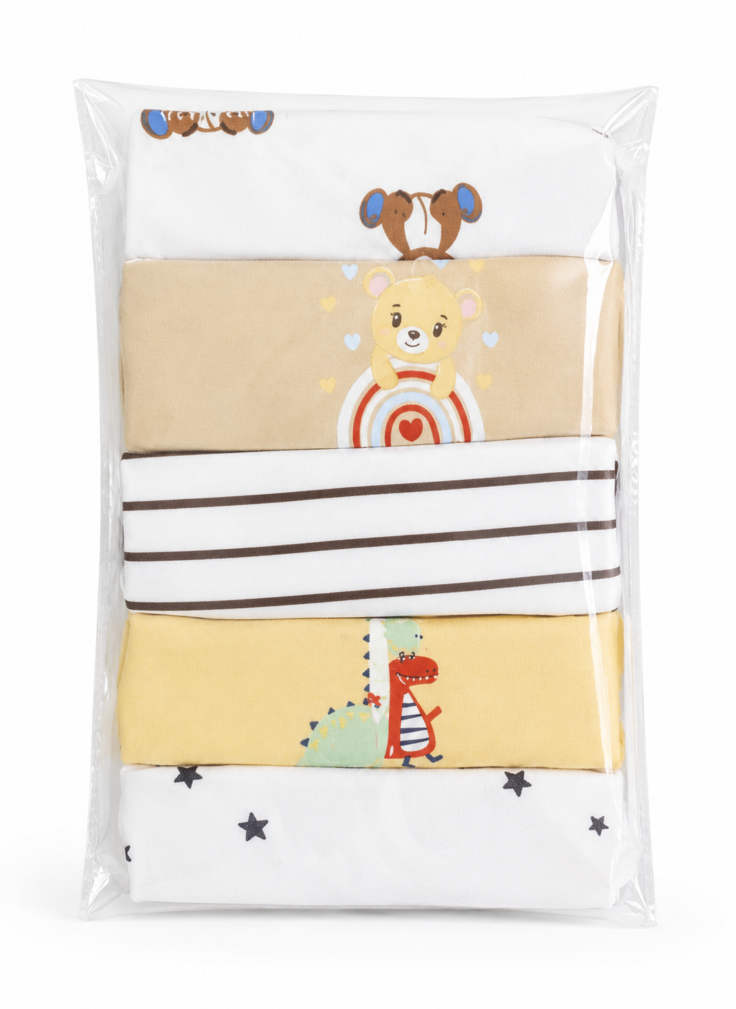 NexaBaby™ 5-Piece Newborn Body Suits Set (100% Cotton)
