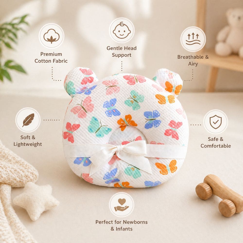 Printed Baby Head Support Pillow – Soft Ergonomic Cushion for Newborns (0-12 Months)