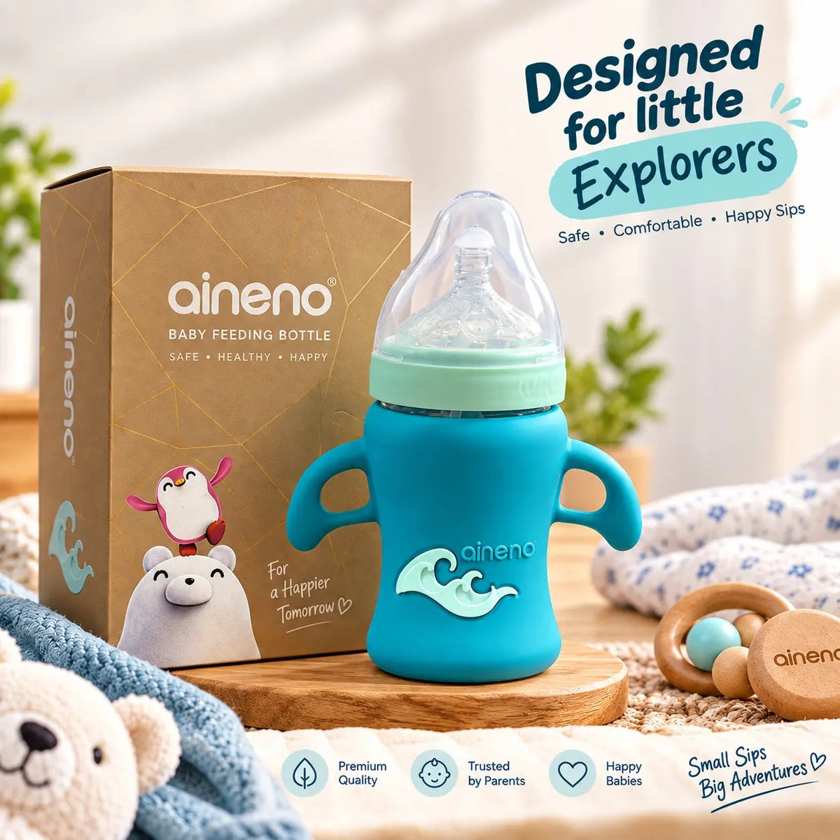 Premium Glass Baby Feeding Bottle β Cute Baby Feeder Gift for Newborns & Babies