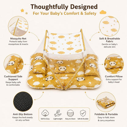 Baby Bed with Mosquito Net – Safe & Comfortable Sleeping Nest for Newborns | Foldable & Portable