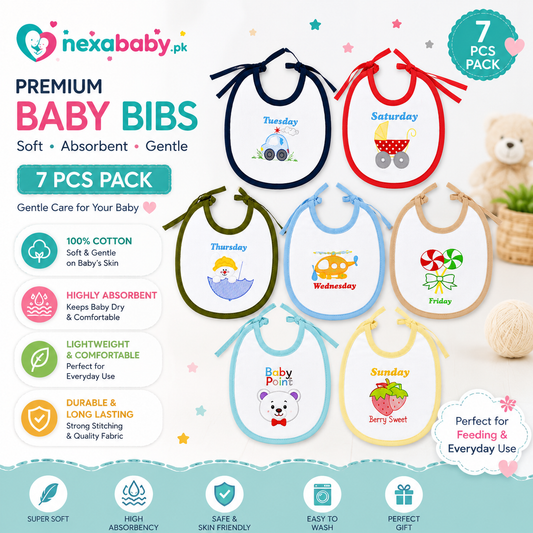 NexaBaby™ Premium Baby Bibs – 7 Pcs Pack | Super Soft, High Absorbency | 100% Cotton