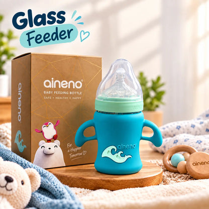 Premium Glass Baby Feeding Bottle – Cute Baby Feeder Gift for Newborns & Babies