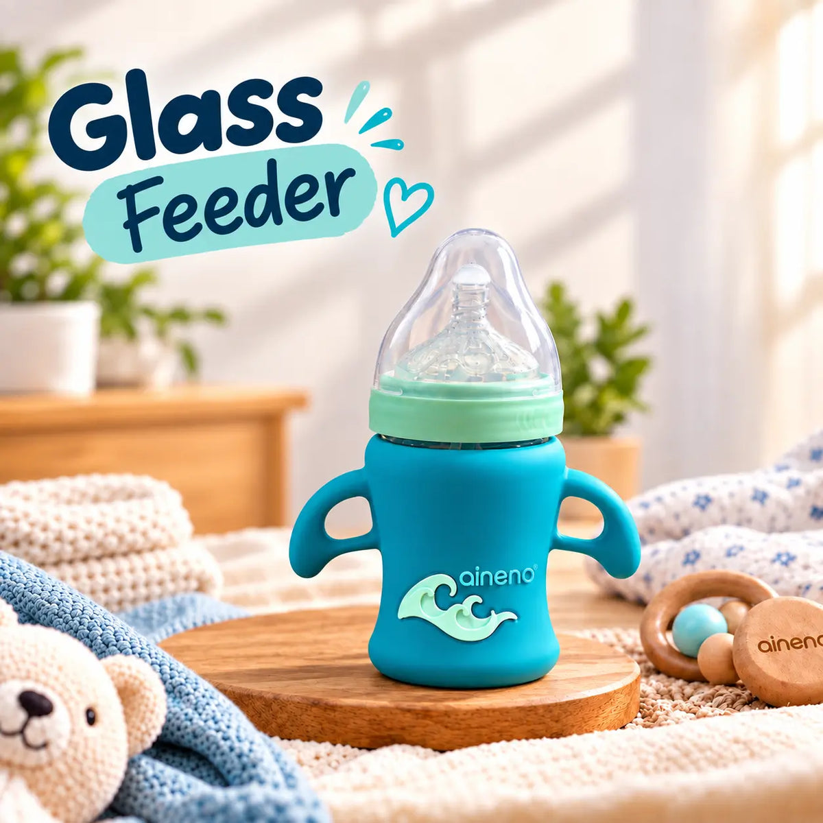 Premium Glass Baby Feeding Bottle – Cute Baby Feeder Gift for Newborns & Babies