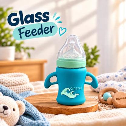 Premium Glass Baby Feeding Bottle – Cute Baby Feeder Gift for Newborns & Babies