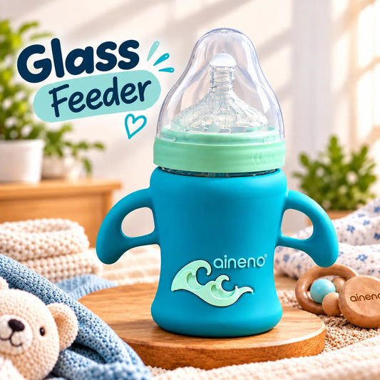 Premium Glass Baby Feeding Bottle – Cute Baby Feeder Gift for Newborns & Babies