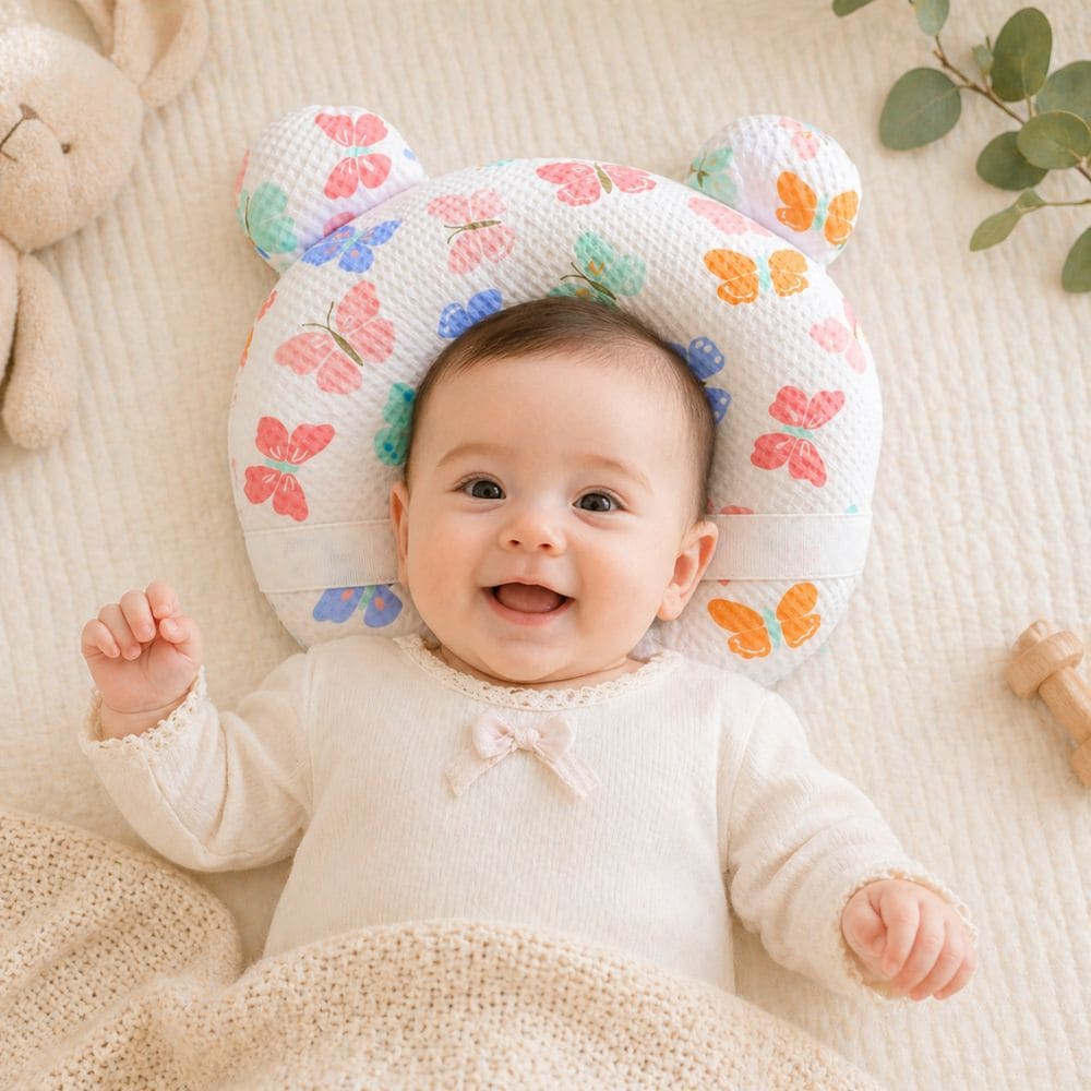 Printed Baby Head Support Pillow – Soft Ergonomic Cushion for Newborns (0-12 Months)