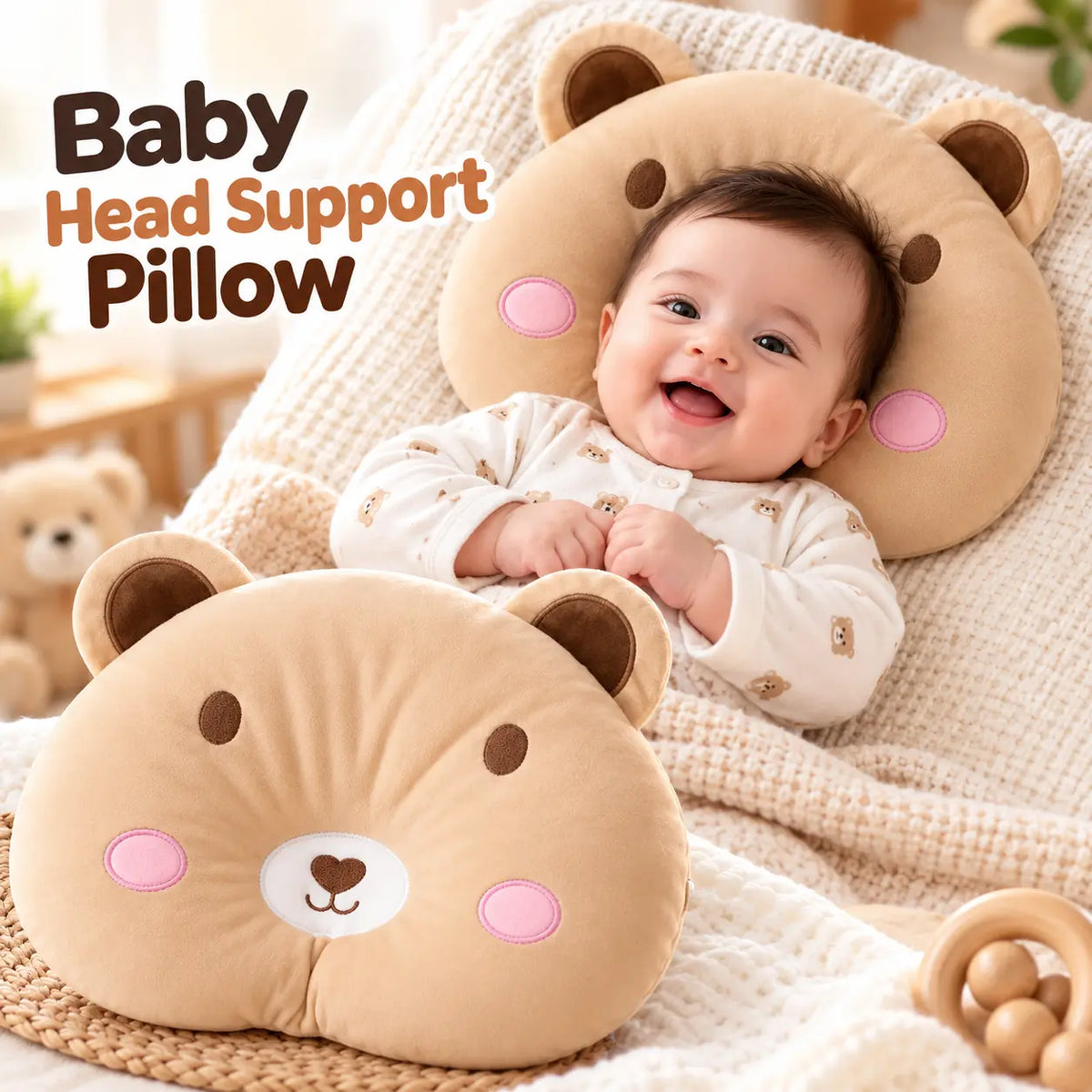 Baby Bear Pillow for Newborns – Soft Head & Neck Support | Cute & Perfect Gift for Babies