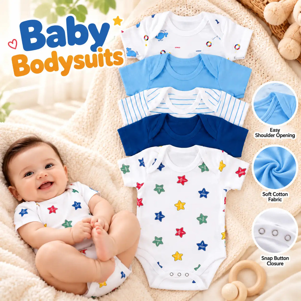 Premium Baby Bodysuits – Soft Cotton Short-Sleeve Onesies