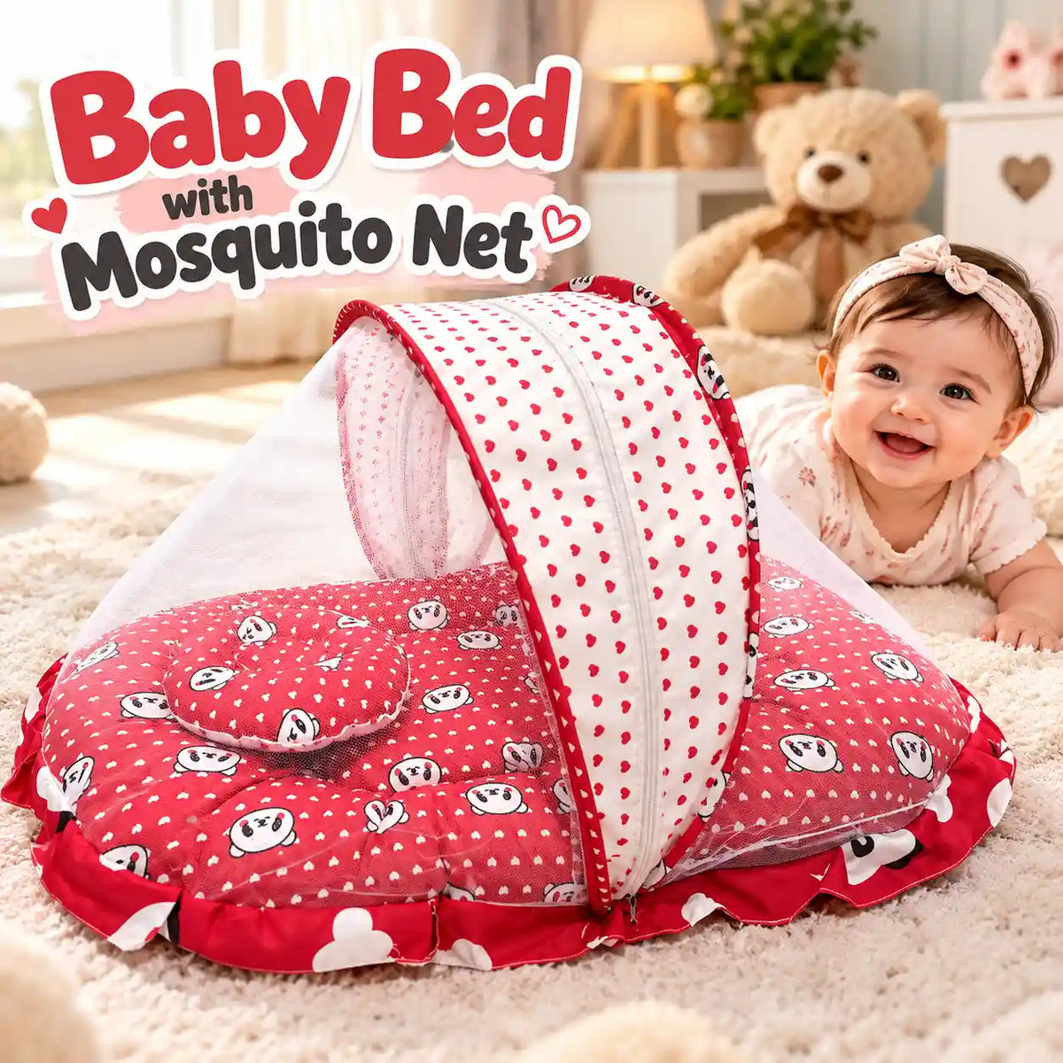 Baby Bed with Mosquito Net – Soft, Comfortable & Protective Baby Sleeping Bed